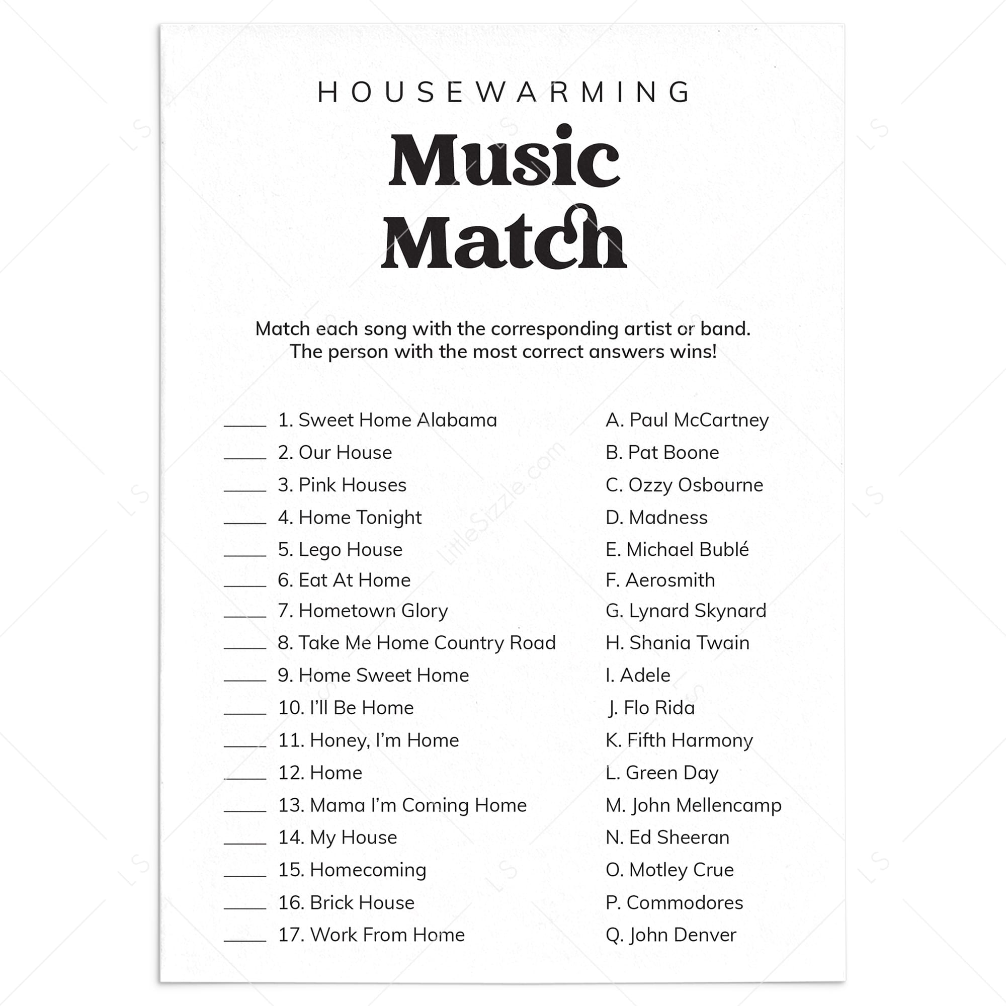 Fun Housewarming Party Game Music Match Download by LittleSizzle