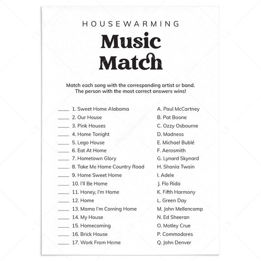 Fun Housewarming Party Game Music Match Download by LittleSizzle