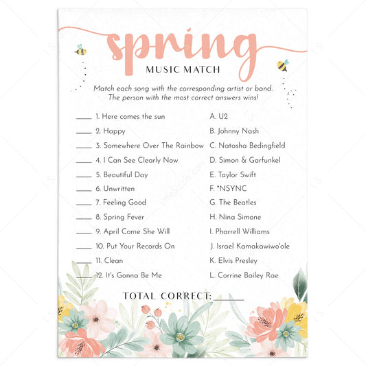 Spring Music Match with Answer Key Printable by LittleSizzle
