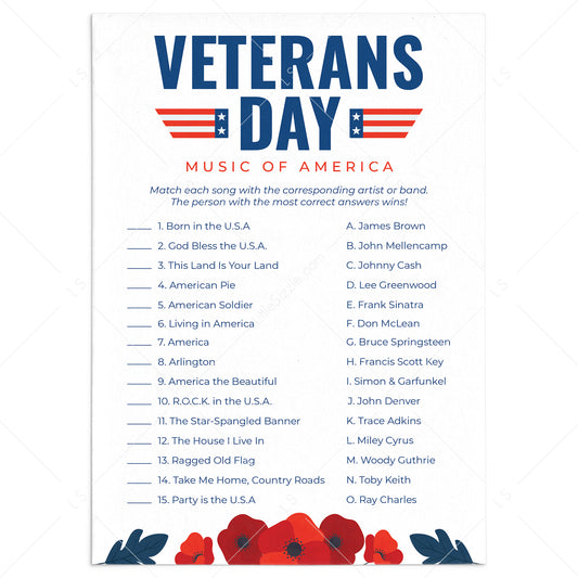 Music of America Match Up Game for Veterans Day Printable by LittleSizzle