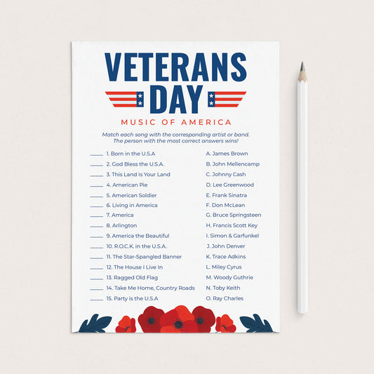 Music of America Match Up Game for Veterans Day Printable by LittleSizzle
