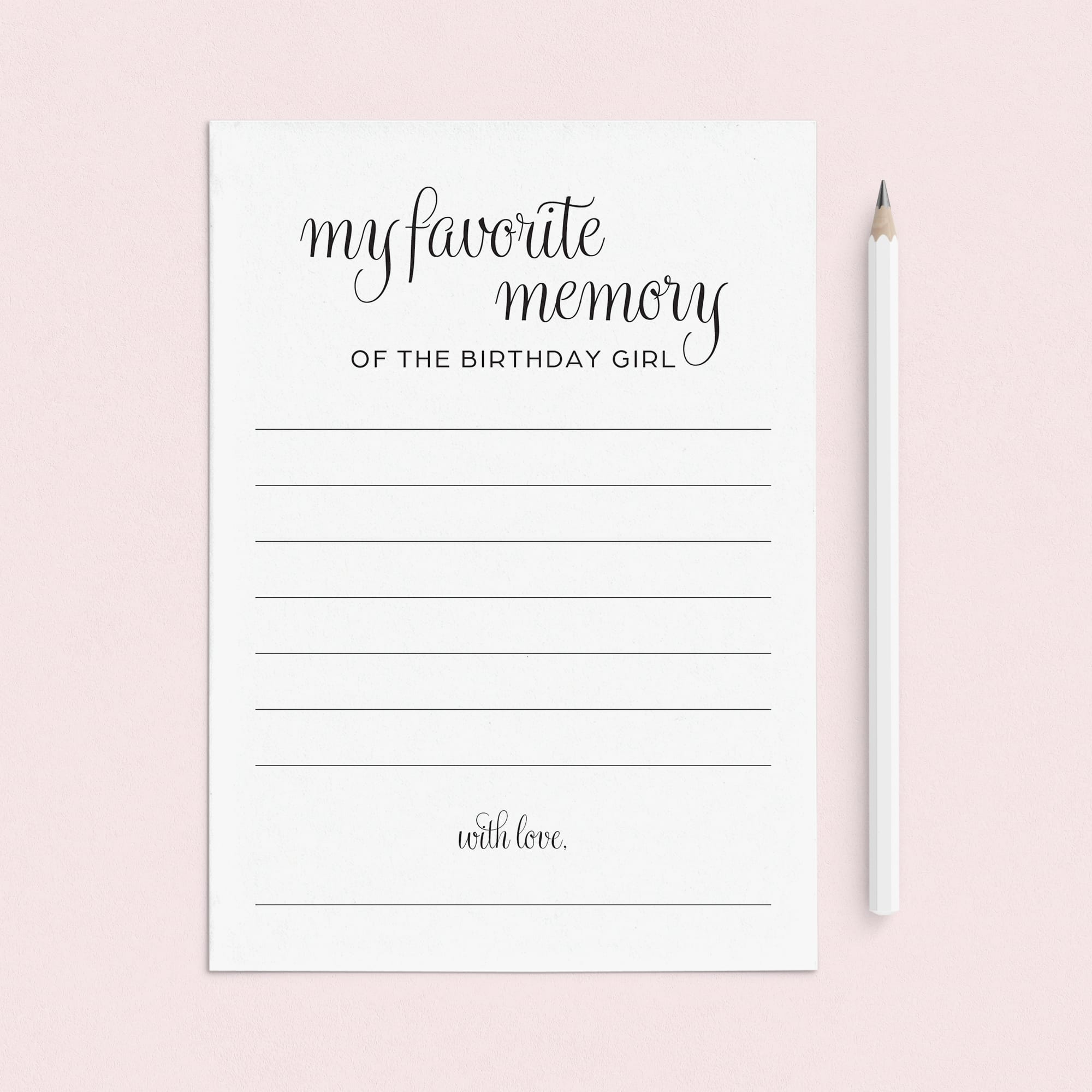 Share Your Favorite Memory Of The Birthday Girl Cards Printable by LittleSizzle