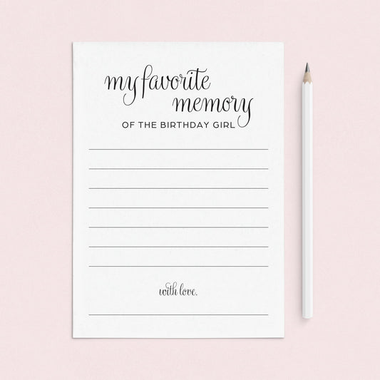 Share Your Favorite Memory Of The Birthday Girl Cards Printable by LittleSizzle