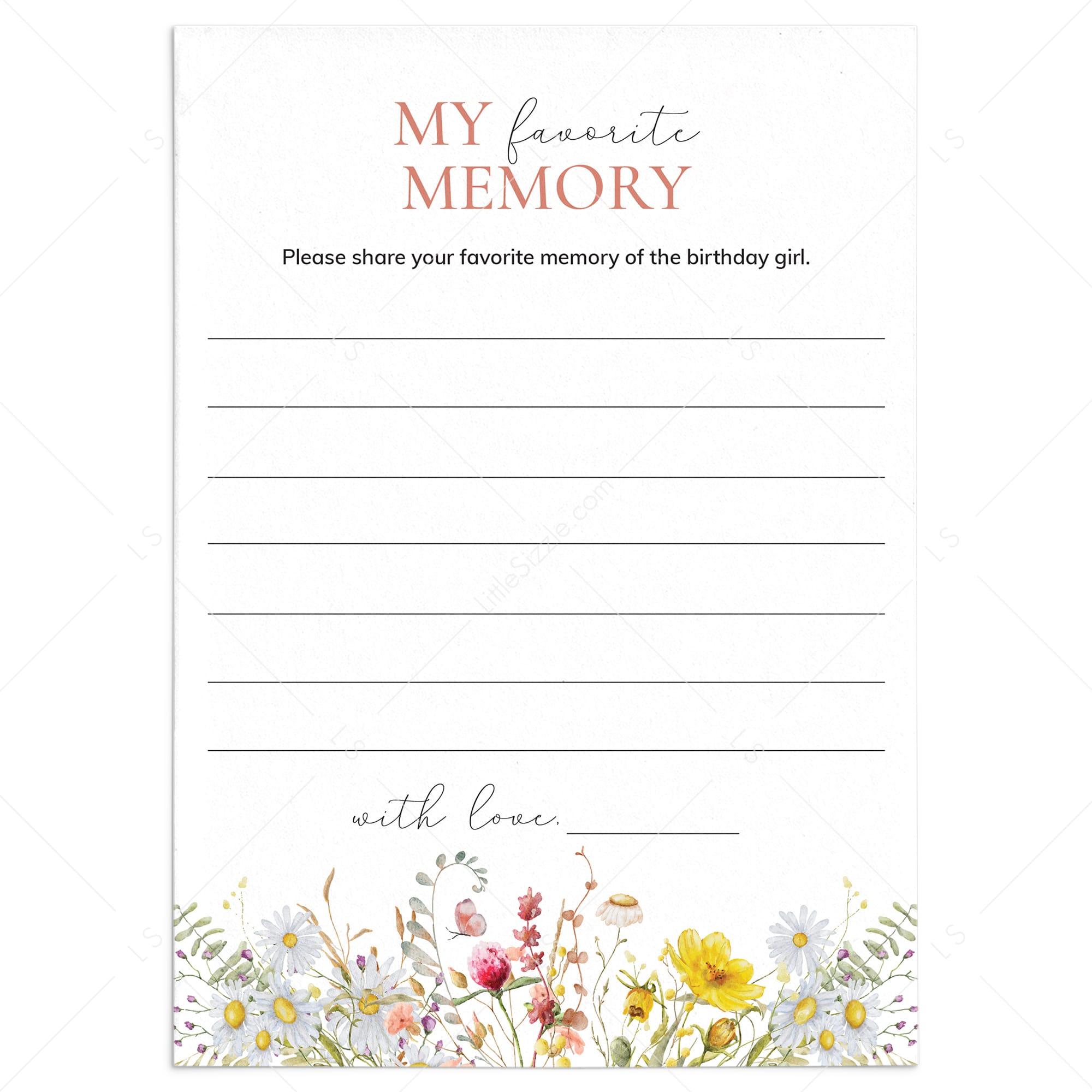 Wildflower Birthday Party Favorite Memory Cards Printable by LittleSizzle