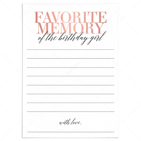 Favorite Memory With The Birthday Girl Cards Printable by LittleSizzle