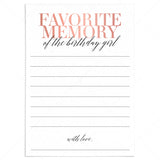 Favorite Memory With The Birthday Girl Cards Printable by LittleSizzle