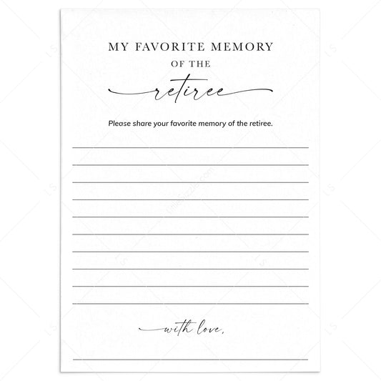 Printable My Favorite Memory Of The Retiree Cards for Retirement Party by LittleSizzle