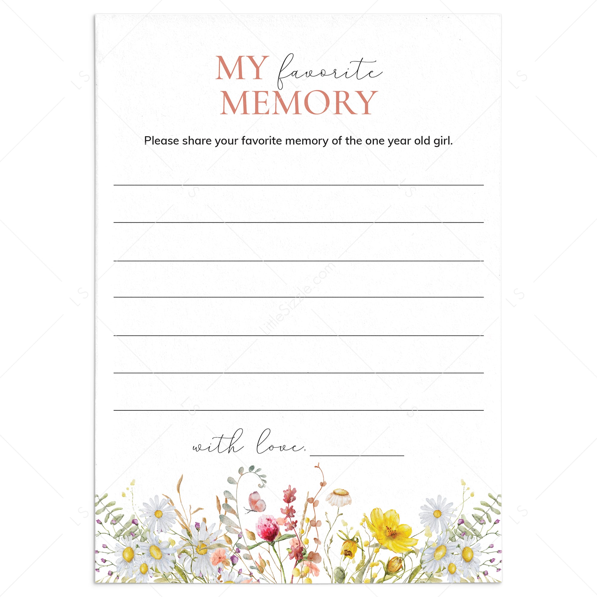 Wildflower First Birthday Game Card My Favorite Memory Of The Birthday Girl by LittleSizzle