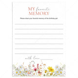 Wildflower Birthday Party Favorite Memory Cards Printable by LittleSizzle