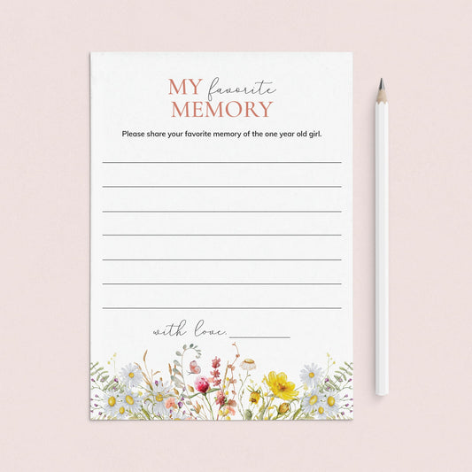 Wildflower First Birthday Game Card My Favorite Memory Of The Birthday Girl by LittleSizzle