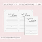 Share Your Favorite Memory Of The Birthday Girl Cards Printable
