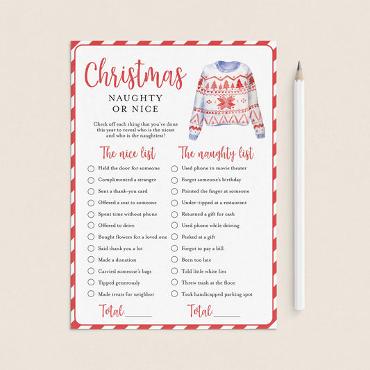 Funny Ugly Sweater Party Game Naughty or Nice Printable by LittleSizzle