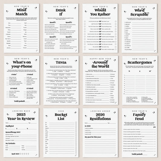 Minimalist New Year's Party Games Bundle Printable by LittleSizzle