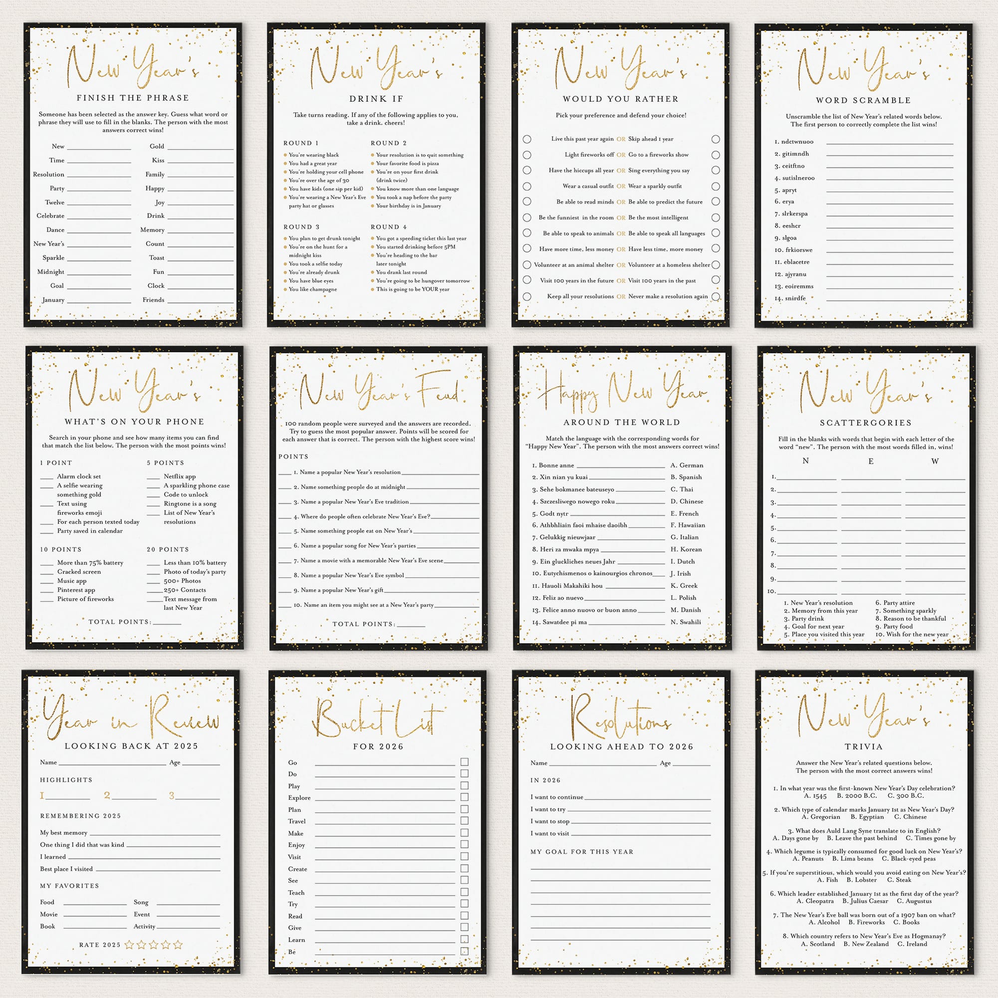 2026 New Years Eve Games Instant Download by LittleSizzle