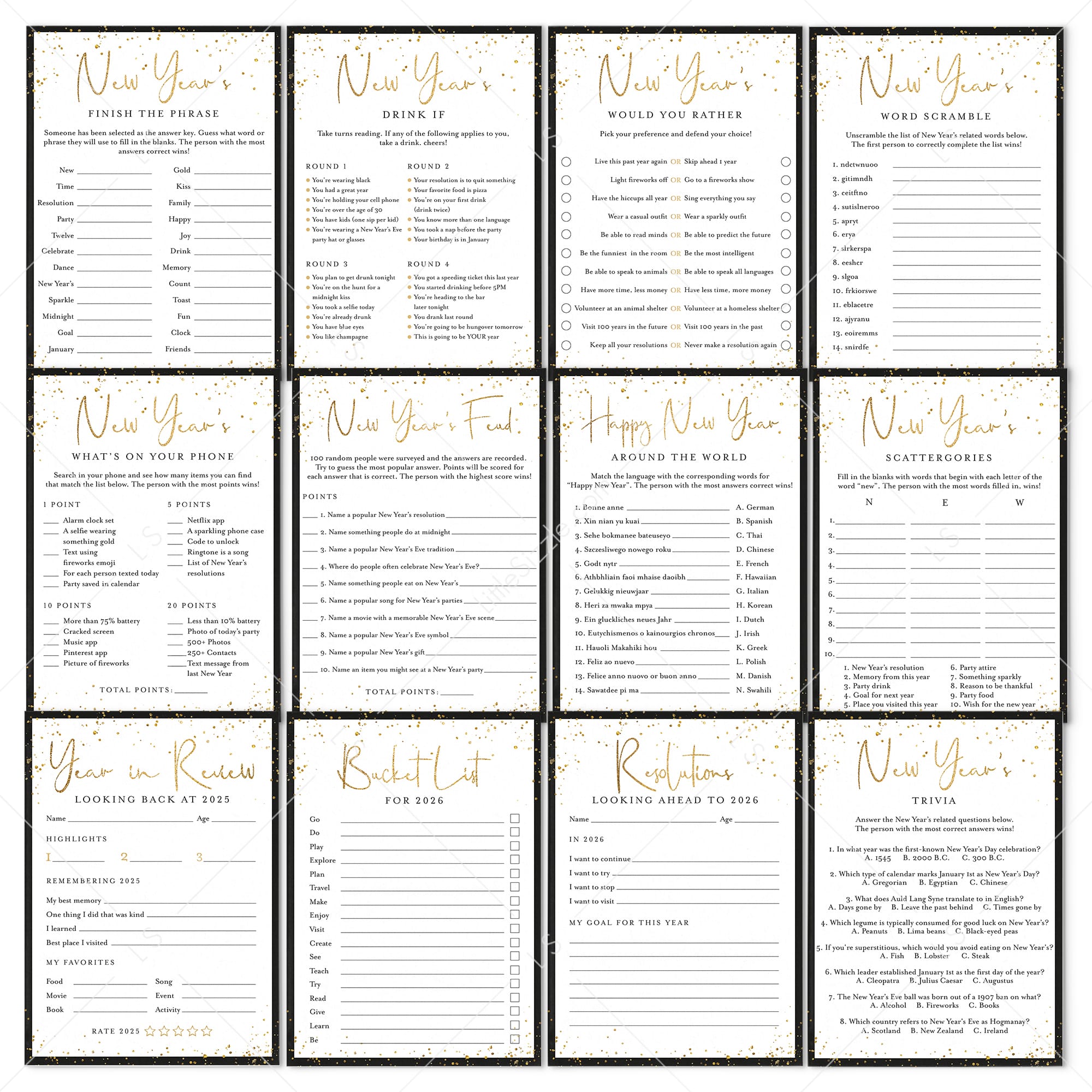 2026 New Years Eve Games Instant Download by LittleSizzle