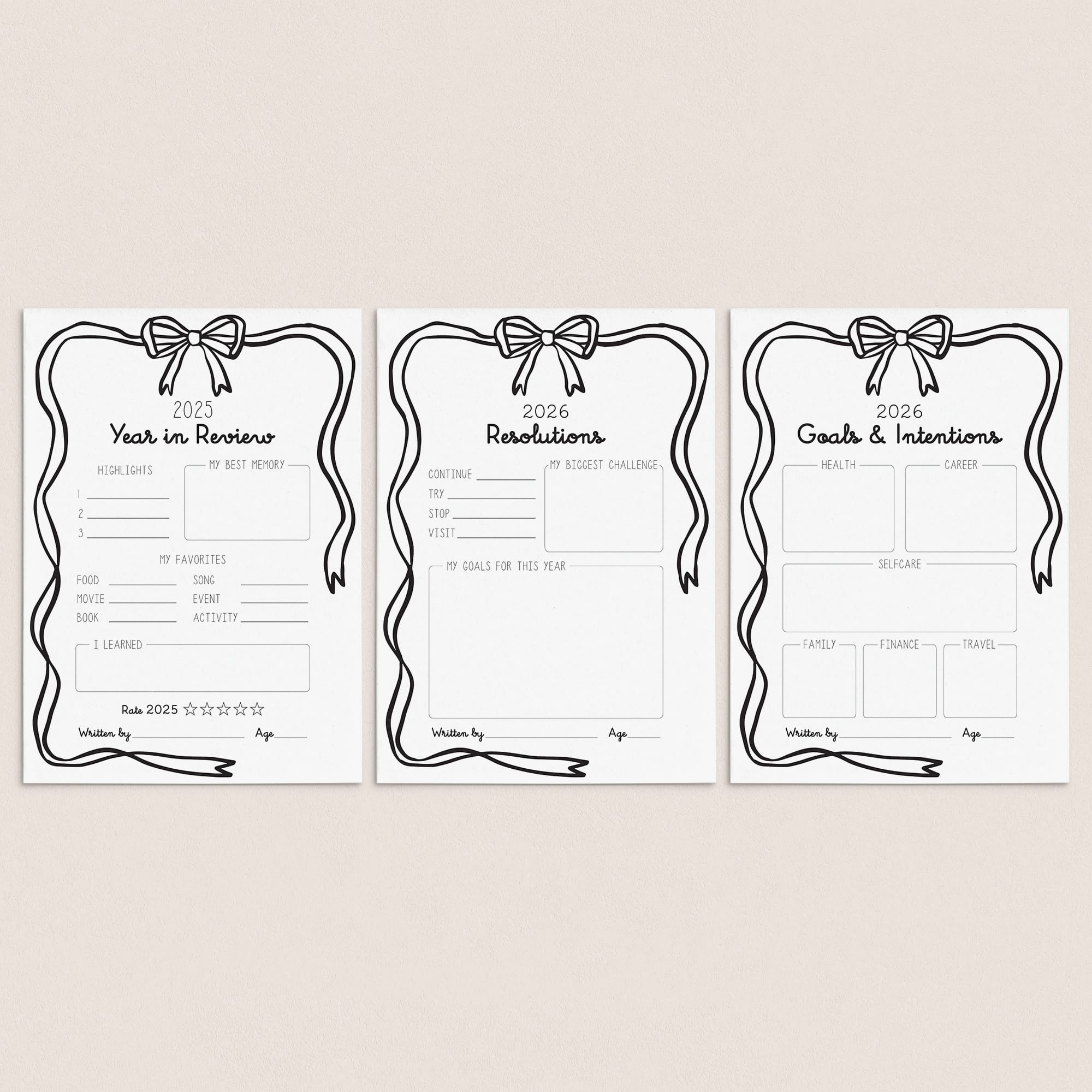 New Years Resolutions & Reflection Cards Printable by LittleSizzle