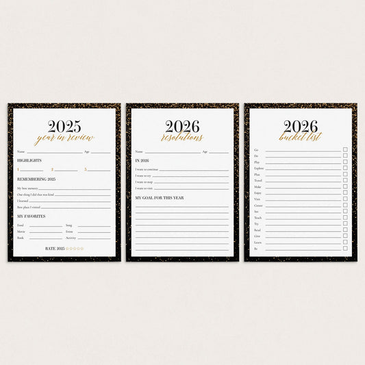 2025/2026 New Years Reflections and Resolutions Cards Printable by LittleSizzle