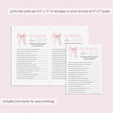 Pink Bow Baby Shower Games Printable