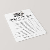 Black Floral Wedding Shower Game Over or Under Printable