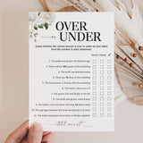 Over or Under Wedding Shower Game Printable