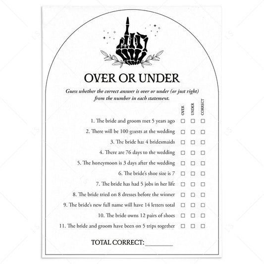 Halloween Wedding Shower Game Over or Under by LittleSizzle