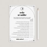 Mystical Bridal Shower Game Over or Under Printable by LittleSizzle
