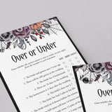 Floral Halloween Bridal Shower Game Over or Under Printable