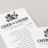 Black Floral Wedding Shower Game Over or Under Printable