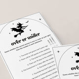 Salem Witchy Bride Bridal Shower Game Over or Under Digital Download