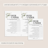 Over or Under Wedding Shower Game Printable