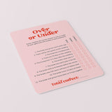 Over or Under Bridal Shower Game Printable Pink and Red