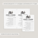 Black Floral Wedding Shower Game Over or Under Printable