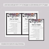 Floral Halloween Bridal Shower Game Over or Under Printable