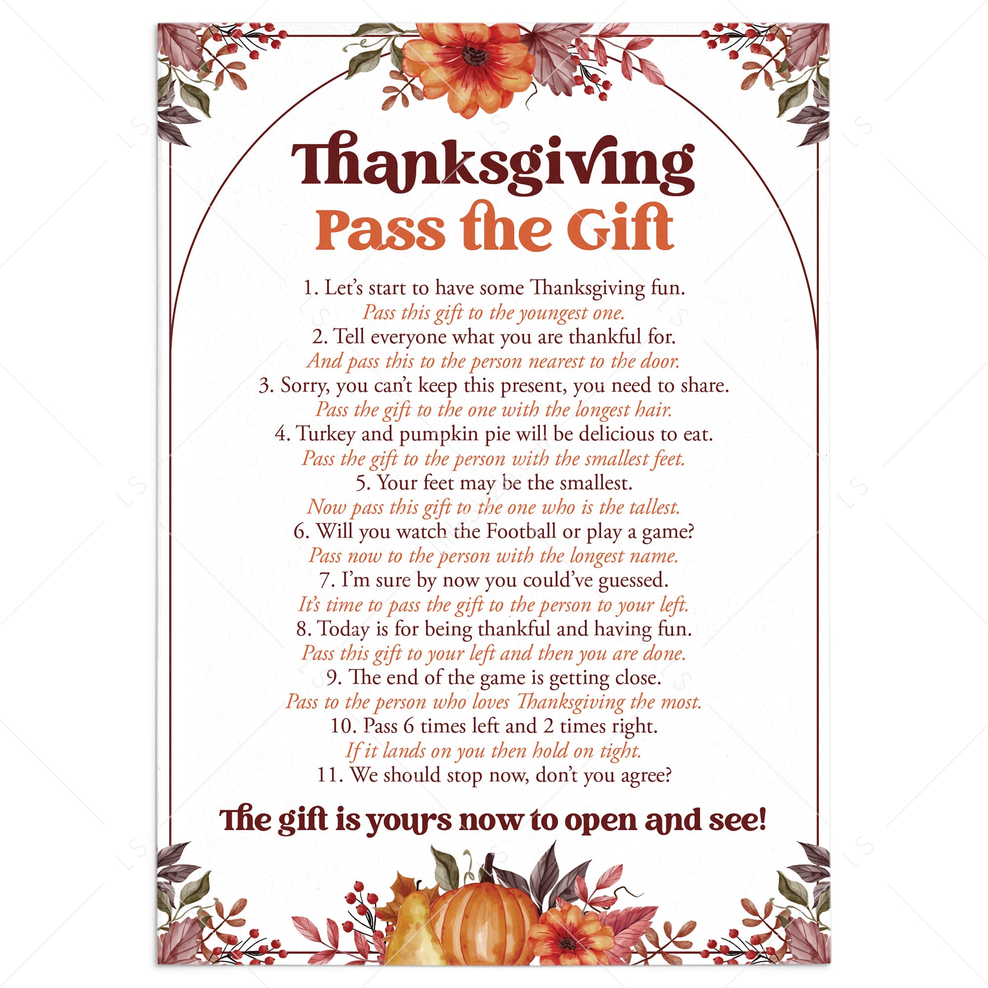 Thanksgiving Pass The Present Game Printable by LittleSizzle
