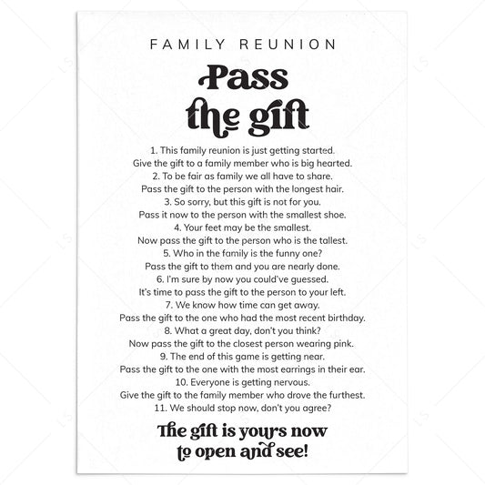 Family Reunion Pass The Gift Game Printable by LittleSizzle