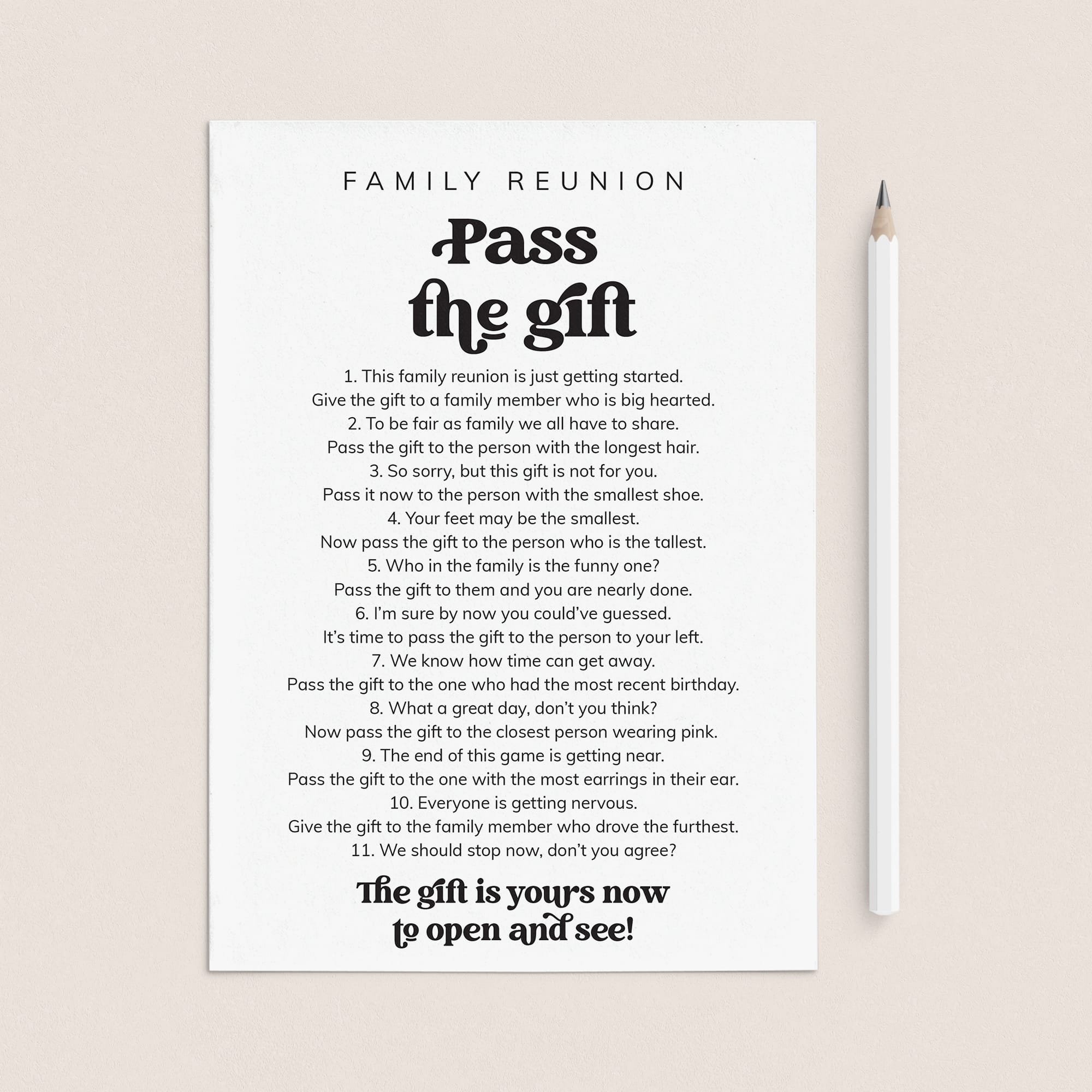 Family Reunion Pass The Gift Game Printable by LittleSizzle