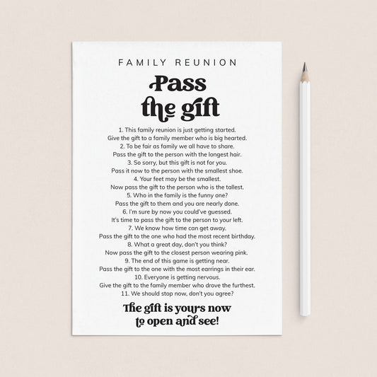 Family Reunion Pass The Gift Game Printable by LittleSizzle