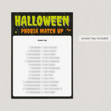 Phobia Match Up Halloween Game with Answers | Printable