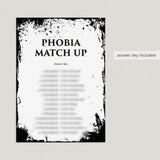 Halloween Phobias Match Game with Answers Printable
