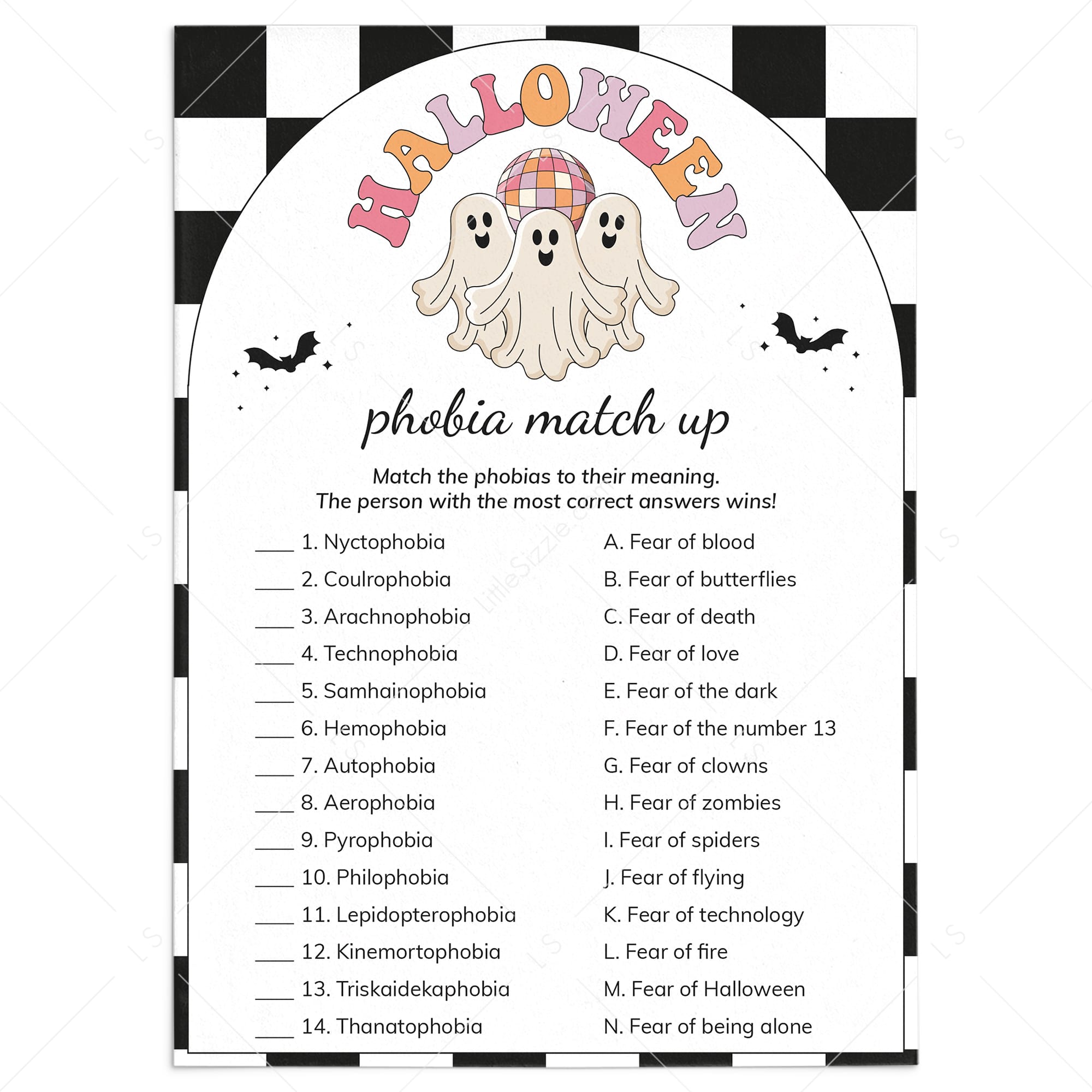 Boo Crew Halloween Party Phobia Quiz with Answer Key by LittleSizzle