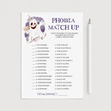 Spooky Halloween Party Quiz Phobia Match Up Printable by LittleSizzle
