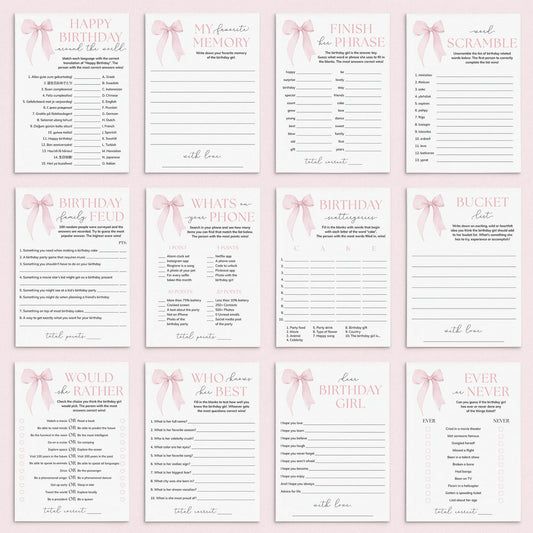 Coquette Birthday Party Games Bundle Printable by LittleSizzle