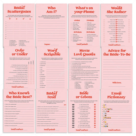 Pink and Red Bridal Shower Game Bundle Printable by LittleSizzle