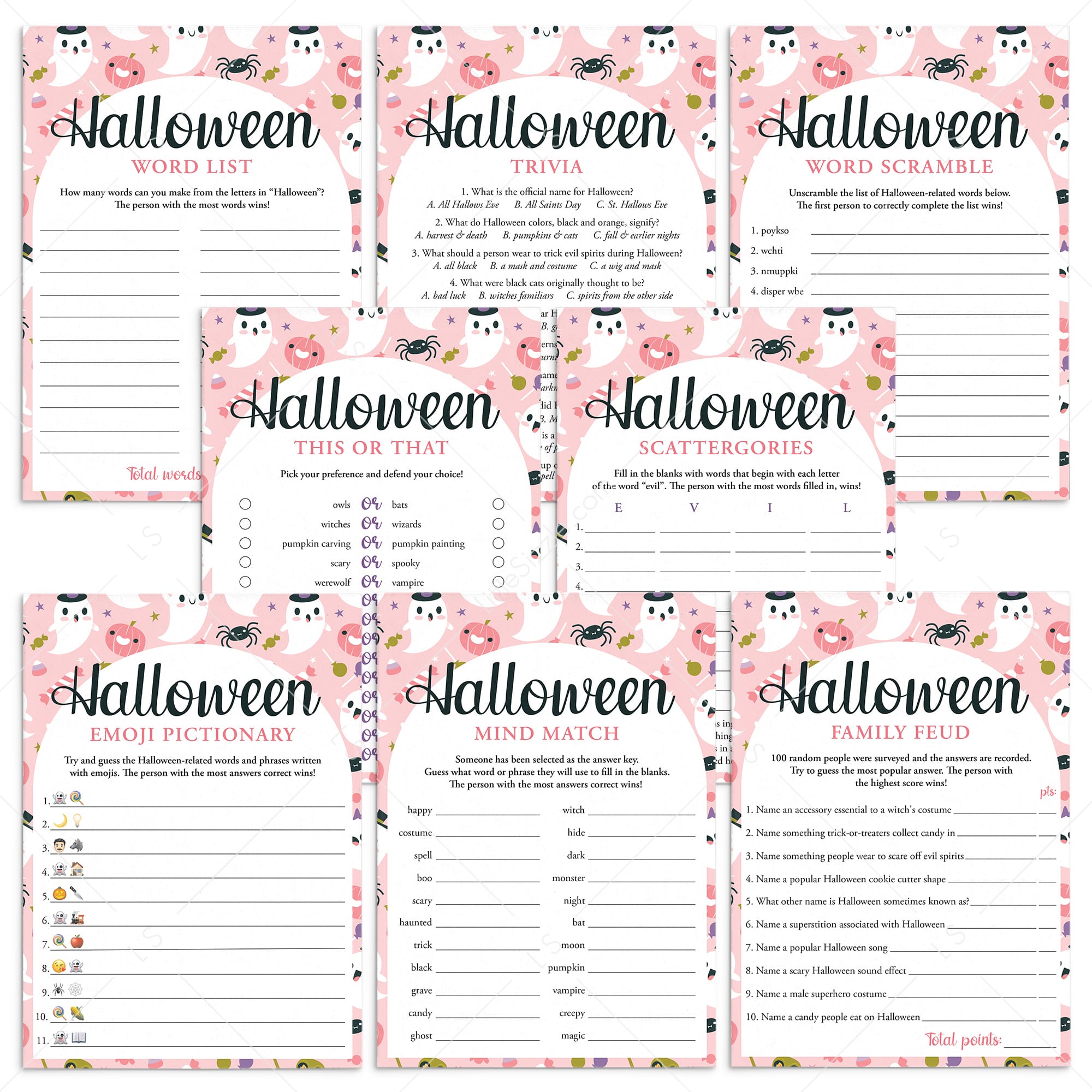 Pink Halloween Games Bundle for Girls Printable by LittleSizzle