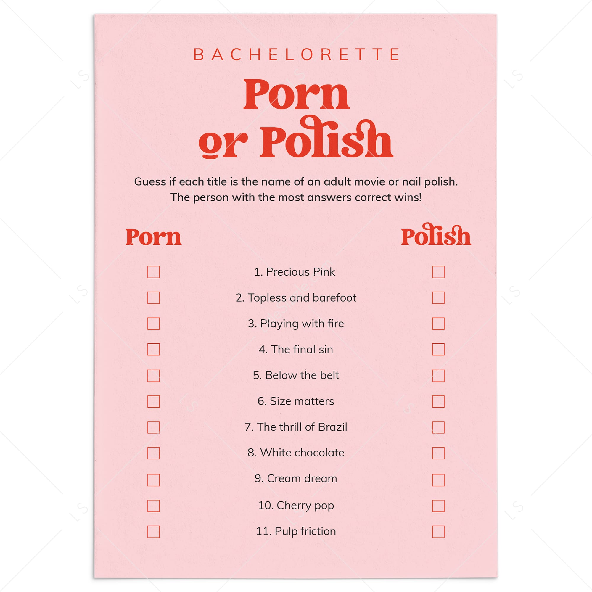 Bachelorette Party Game Porn or Polish Answers Included by LittleSizzle