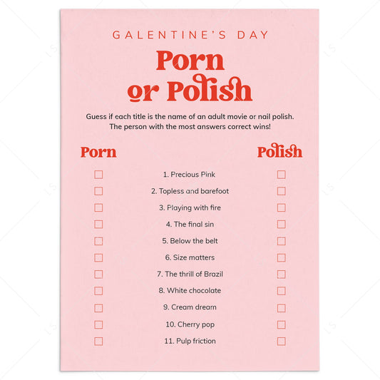 Adult Galentine's Day Game Porn or Polish with Answer Key Printable by LittleSizzle