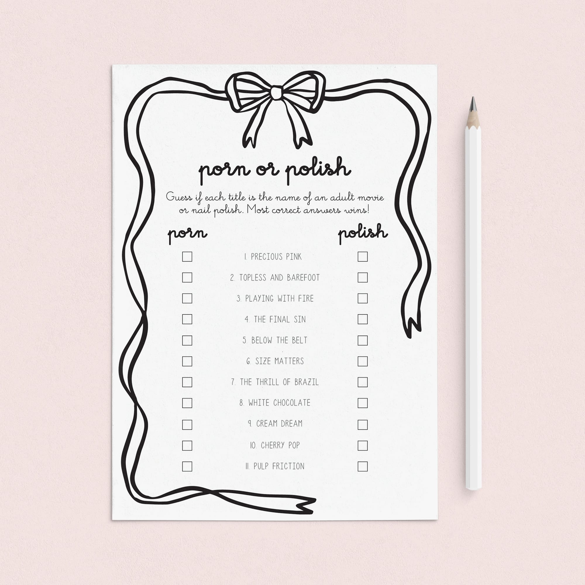 Adult Party Porn or Polish Printable Game Coquette Theme by LittleSizzle