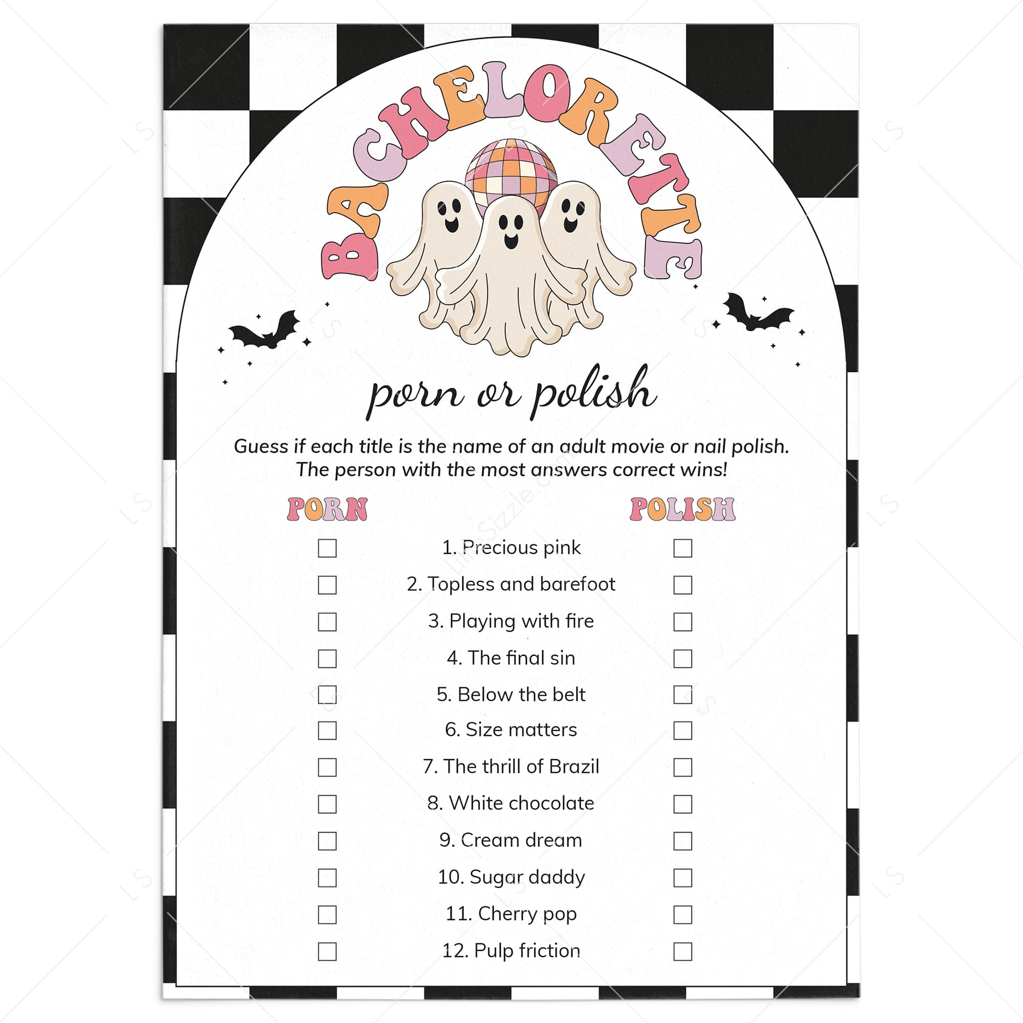 Let's Go Ghouls Bach Party Game Porn or Polish Instant Download by LittleSizzle