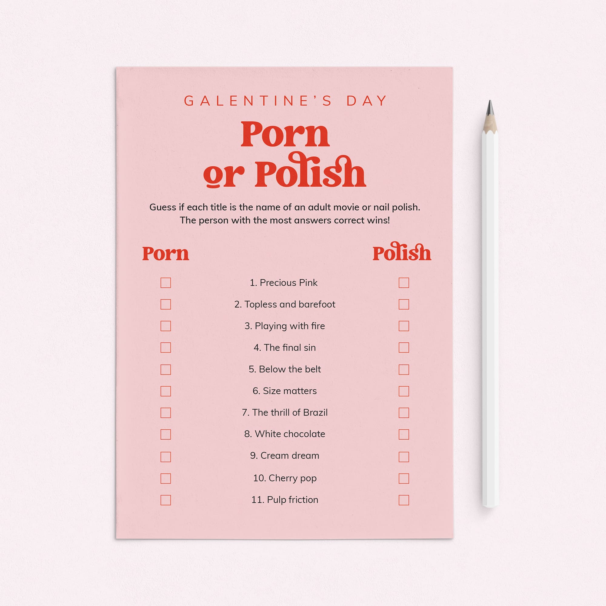Adult Galentine's Day Game Porn or Polish with Answer Key Printable by LittleSizzle