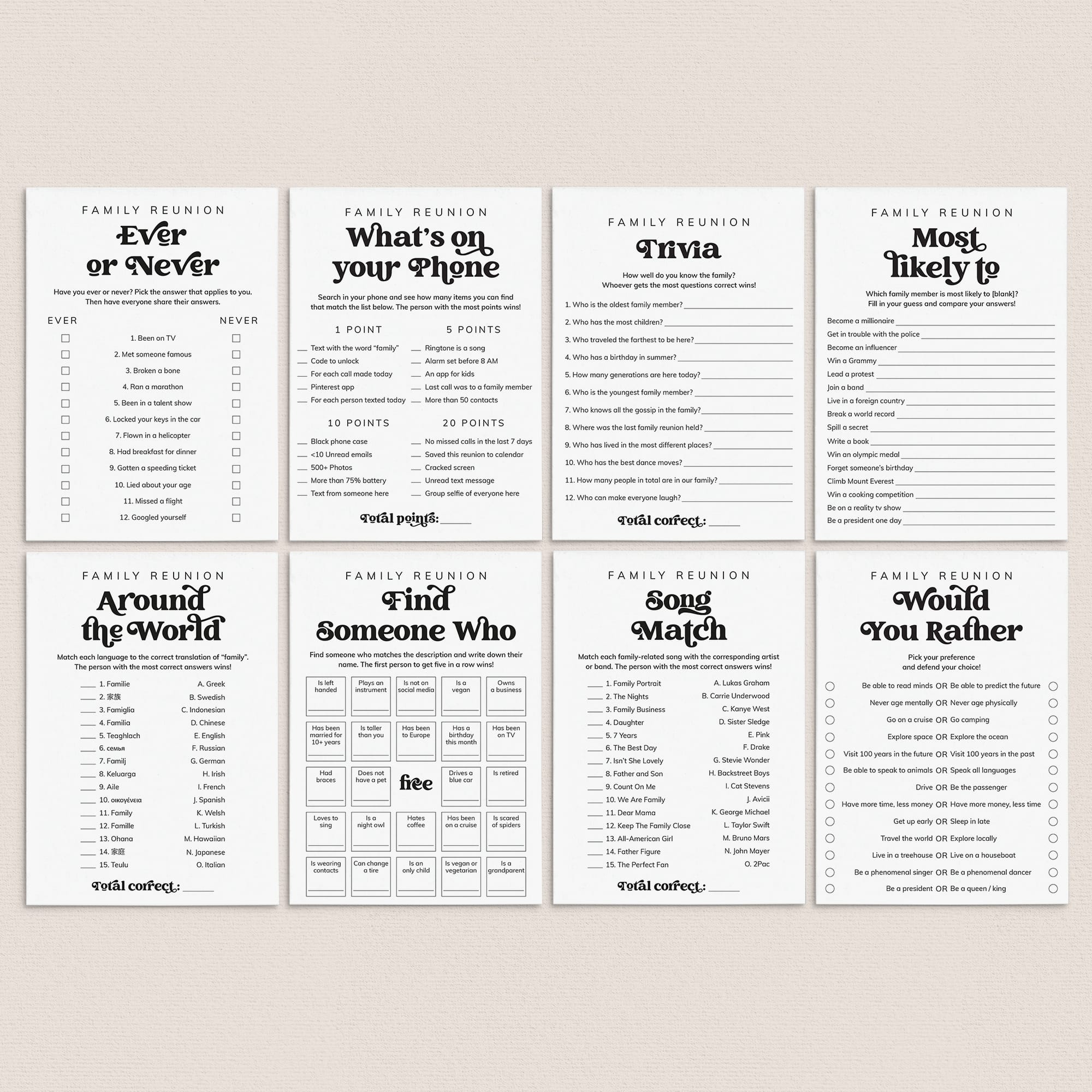 Printable Family Reunion Games & Activities for All Ages by LittleSizzle
